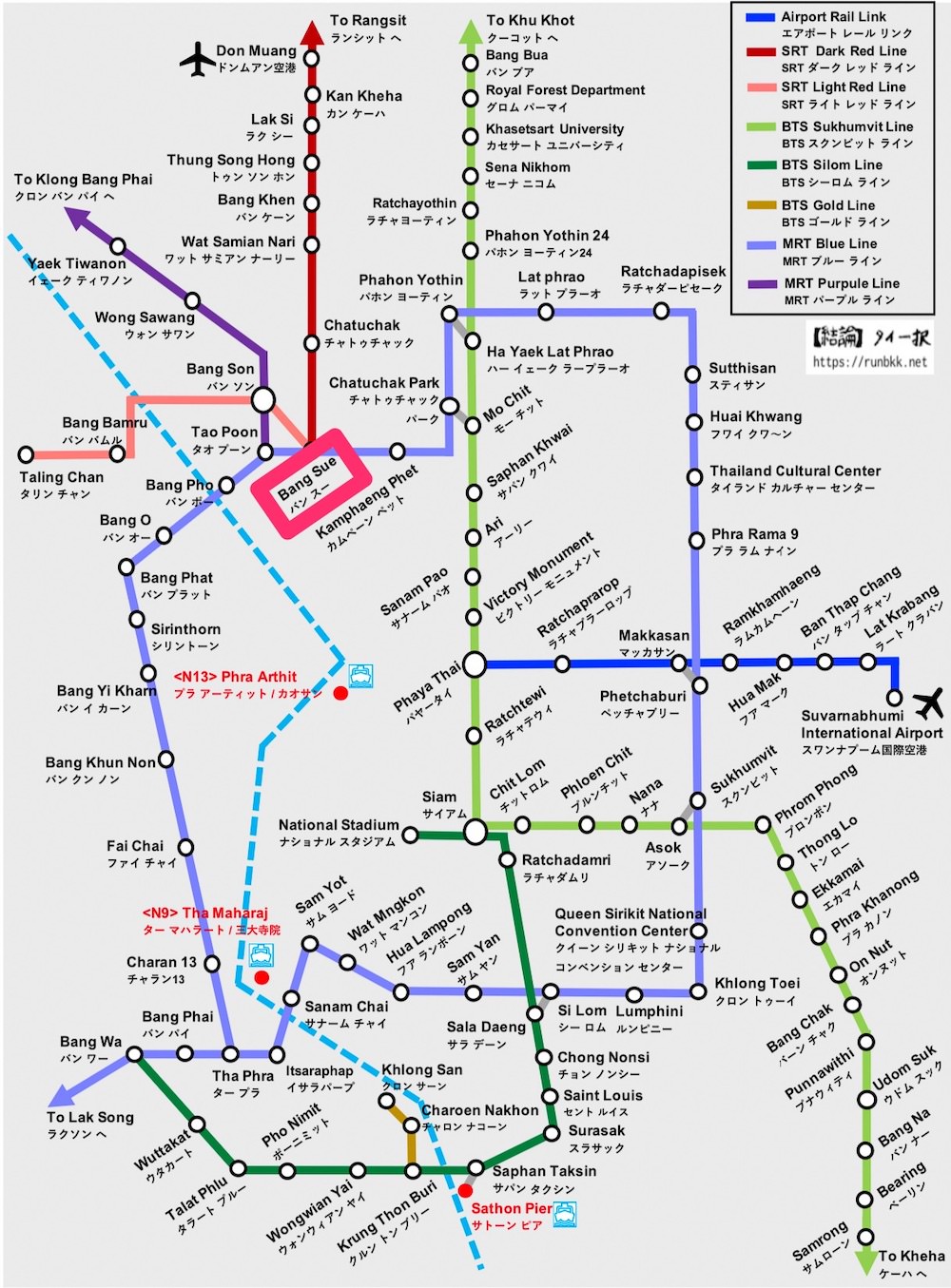 バンコクの路線図（バンスー中央駅）