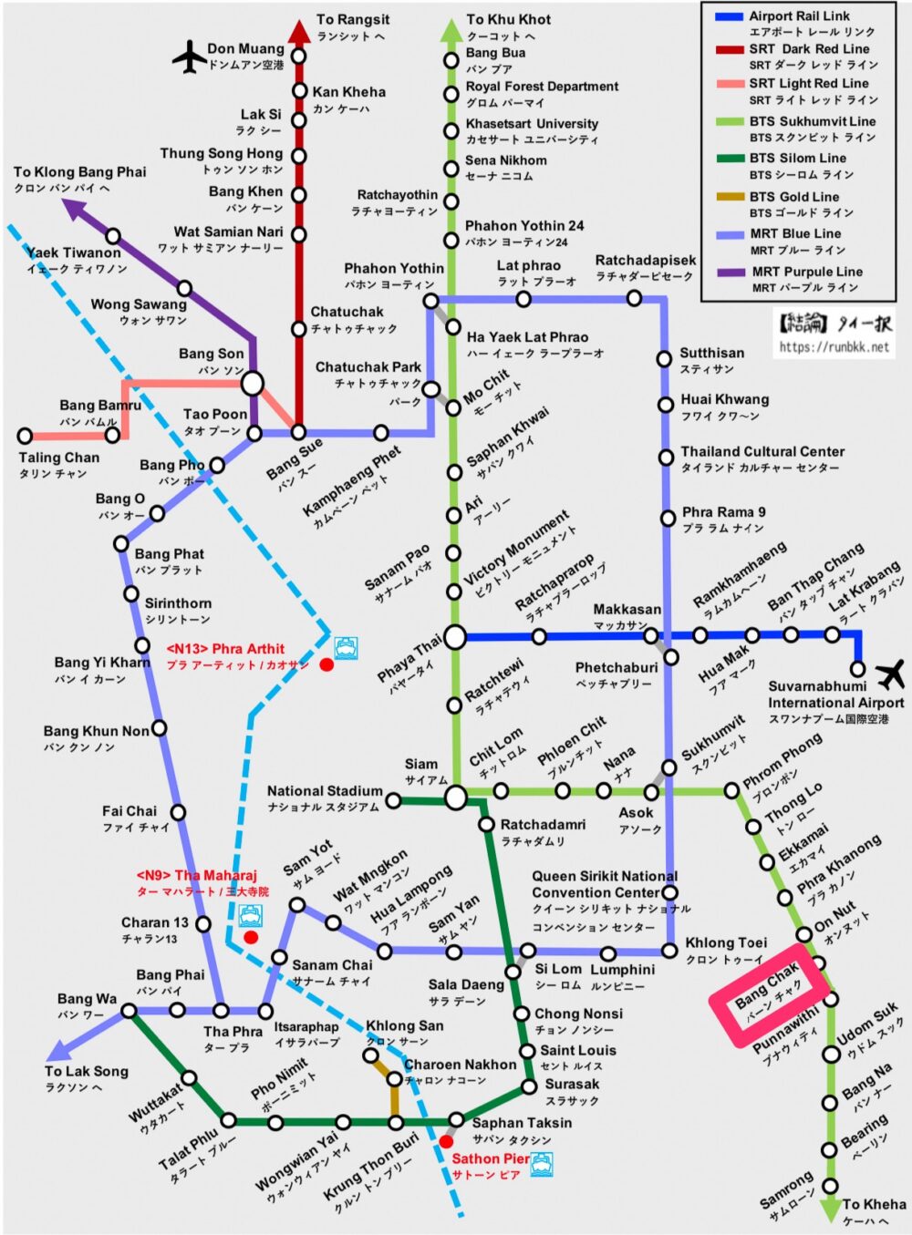 バンコクの路線図（BTSバンチャーク）