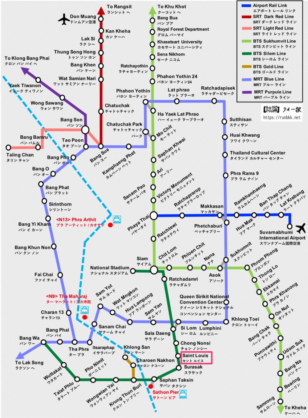 バンコクの路線図（BTSセントルイス）