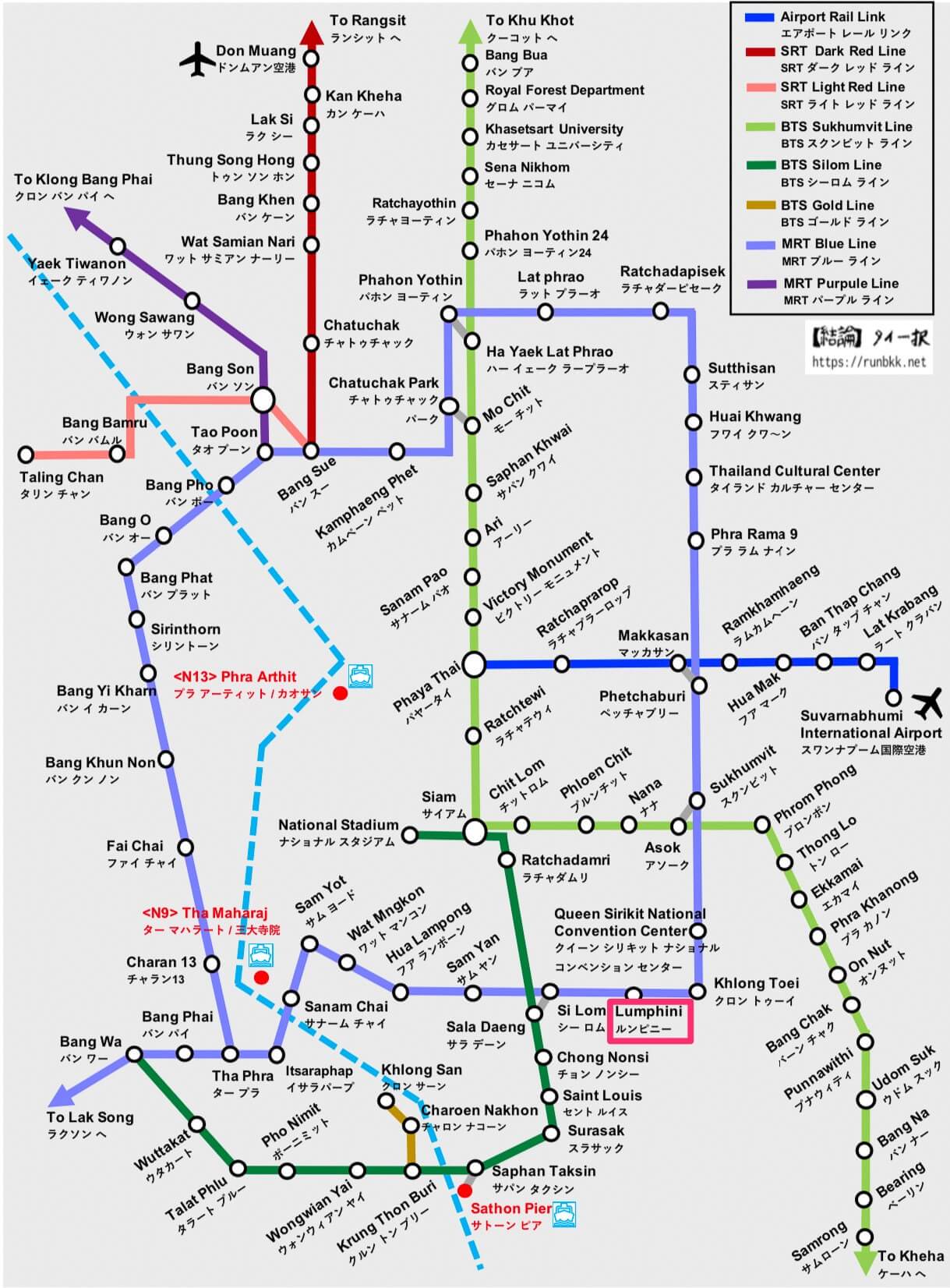 バンコクの路線図（MRTルンピニー）