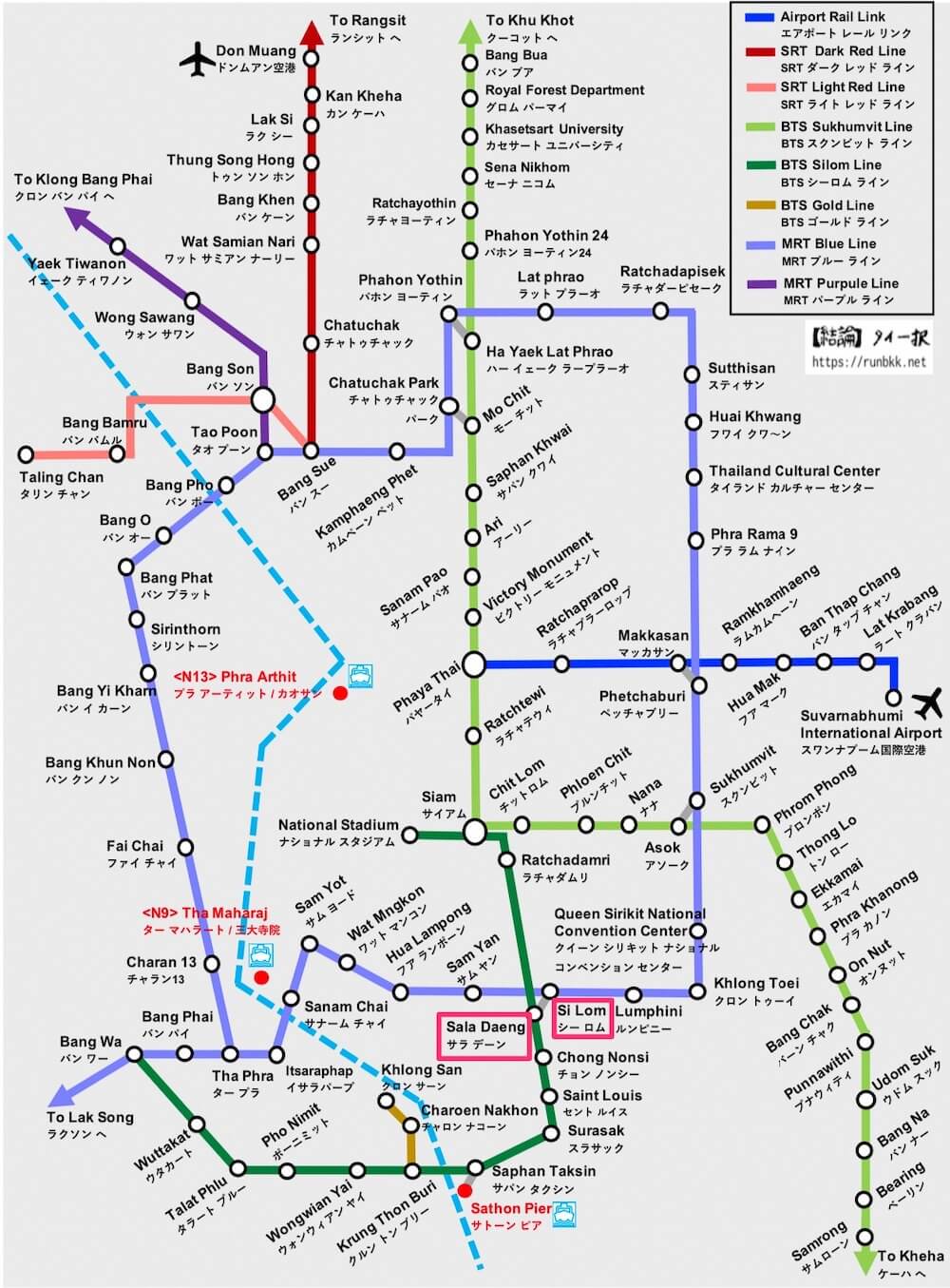 バンコクの路線図（シーロムエリア）
