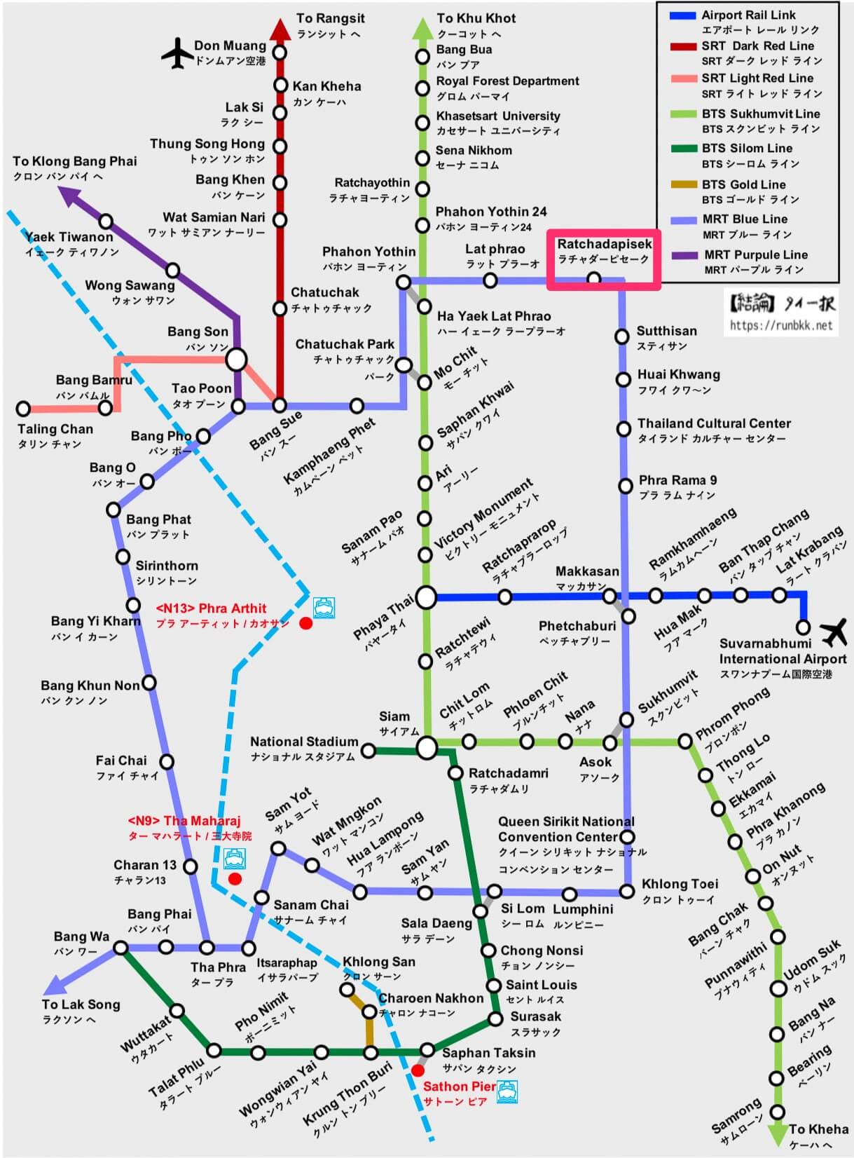 バンコクの路線図（MRTラチャダーピセーク（Ratchadapisek））