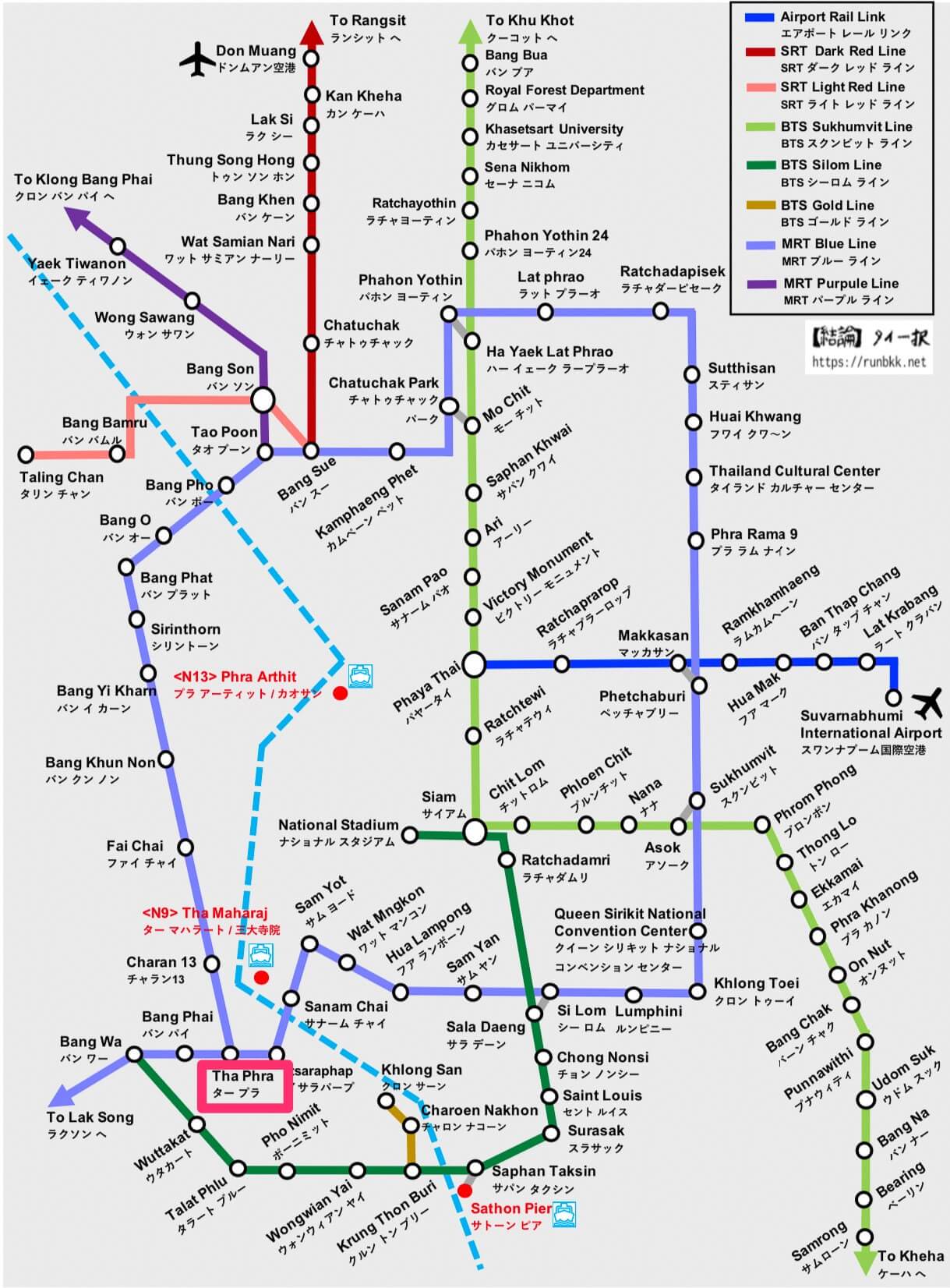 バンコクの路線図（MRTタープラ / Tha Phra）