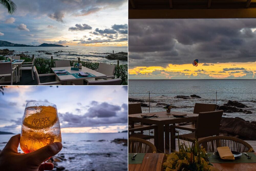 シーソルト・ラウンジ・アンド・グリル（Sea Salt Lounge and Grill）の客席から見える夕日