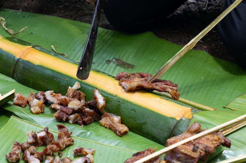 竹筒で作ったまな板