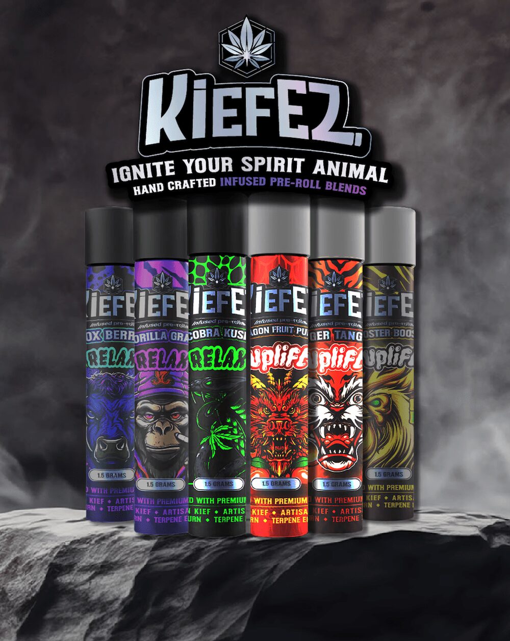 タイの大麻プリロールブランド「kiefez」のラインナップ