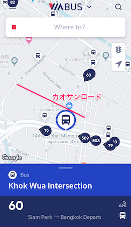 カオサン周辺のバス停地図